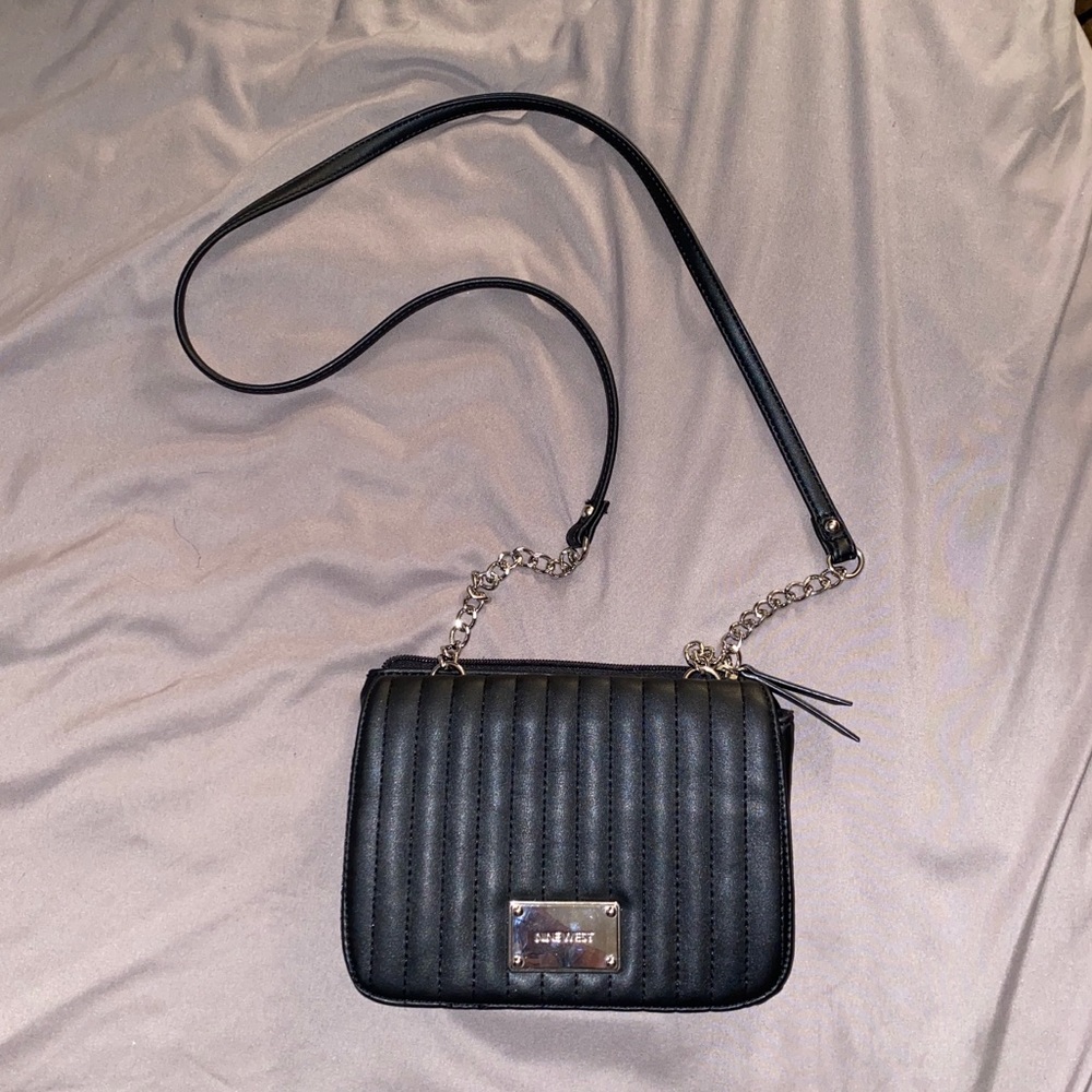 Nine West black quilted crossbody bag chain strap